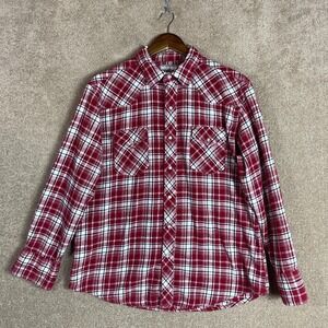 Wrangler Wrancher Shirt Mens Size XL Red/White Plaid Flannel‎ Pearl Snap Western